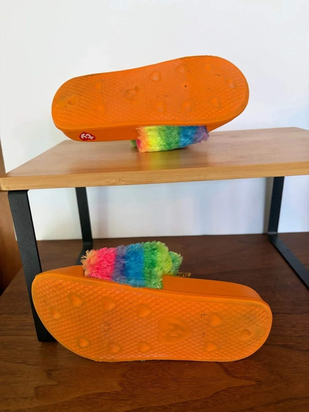 Ty Gemma Kids Toddler Girl Sz 11-13 Rainbow Unicorn Plush Slide Sandals Orange